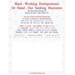 Hard Working Entrepreneurs, Or Hand-Out Seeking Hucksters