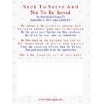 Seek To Serve, And Not To Be Served
