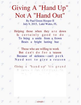 Giving A "Hand Up" ~ Not A "Hand Out"
