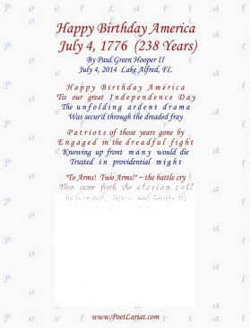Happy Birthday America, July 4, 1776, (238 Years)